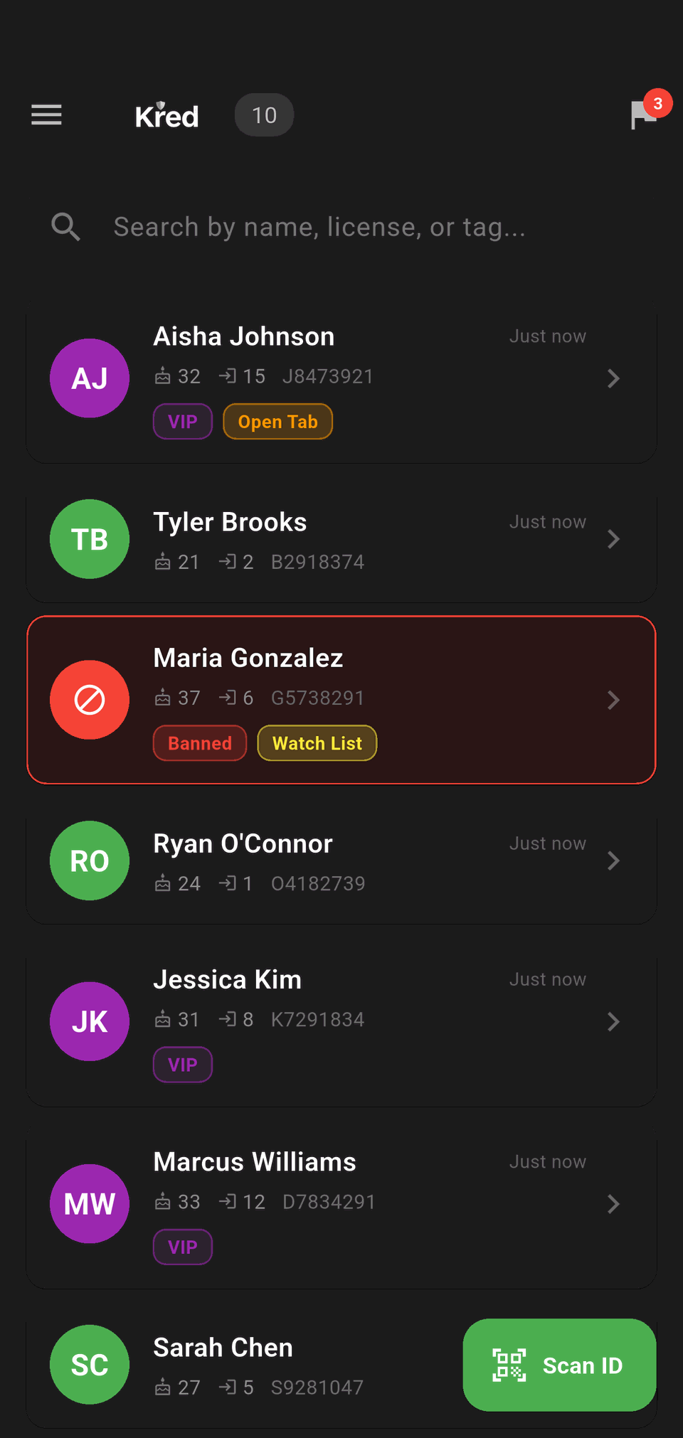 Kred App - Patron List View